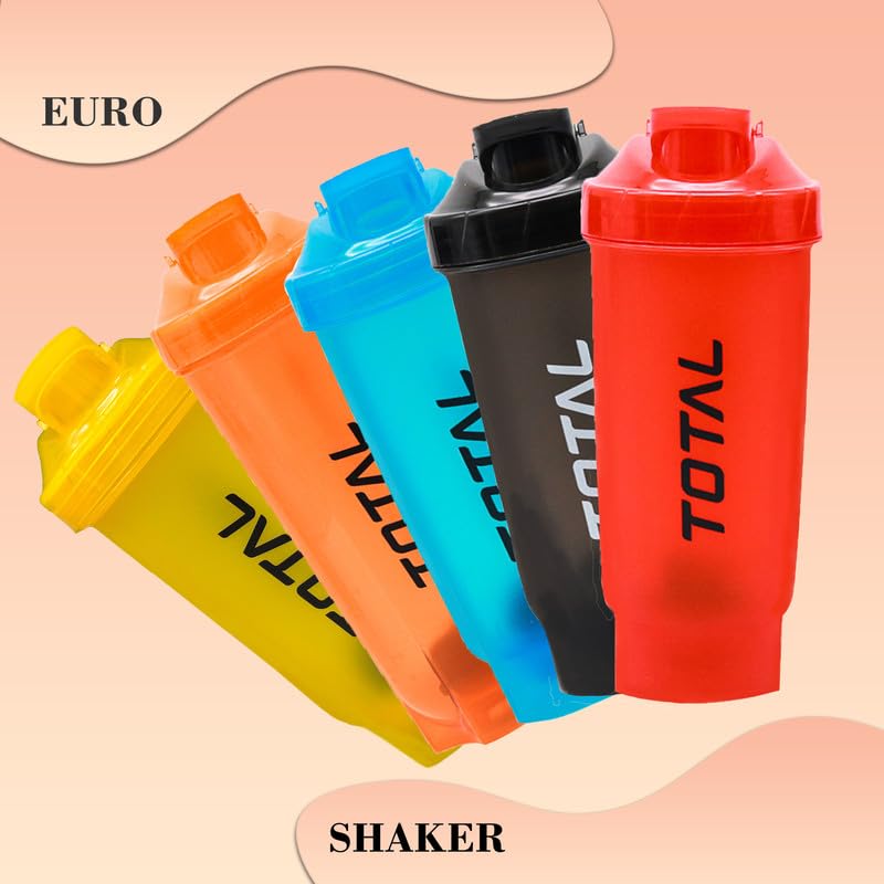 Total Euro Shaker Bottle 575Ml | Leakproof Protein Shaker With Mixer Ball & Hook | Bpa-Free Gym Bottle For Workout, Pre-Workout,